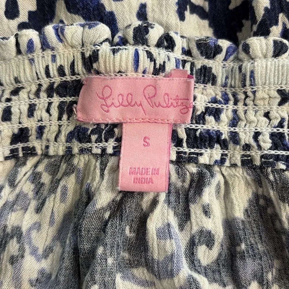 Lilly Pulitzer Nita Dress pompom blue white‎ off shoulder summer cruise small - Picture 4 of 6